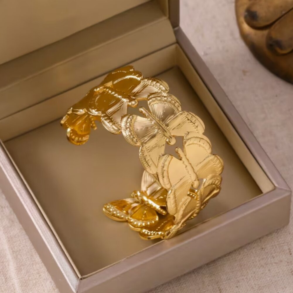 Golden Butterfly Open Bangle Luxury 304 Stainless Steel Bracelet Bangle